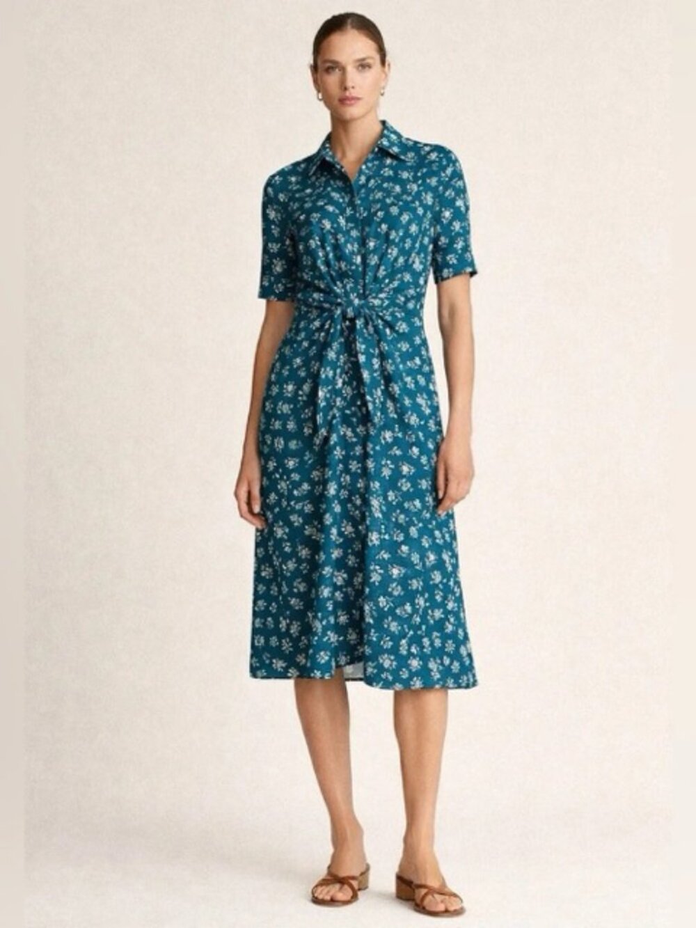 ⭑Ralph Lauren Tie-Front Floral Linen Shirtdress